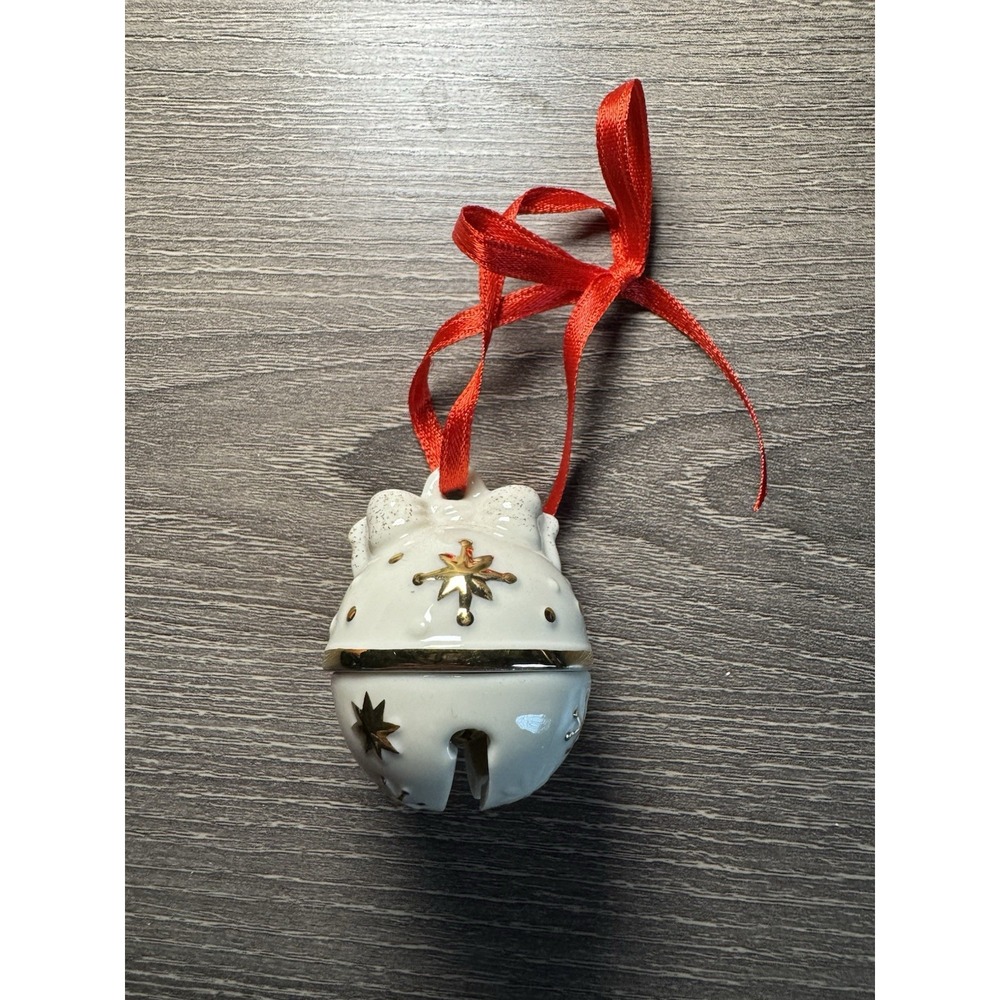 Lenox Just Jingles Tree Bell Christmas Holiday Small Ornament White Gold